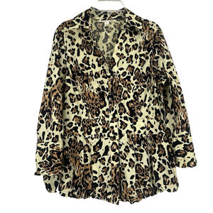 Giorgio Saint Angelo Womens Leopard Print Peplum Top Button Up Bubble Hem Size S